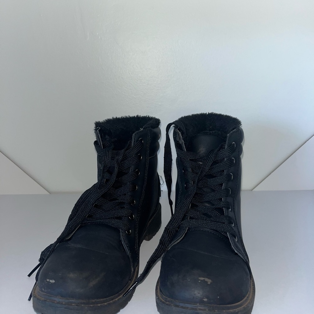 Girl's Black Lace-Up Boots